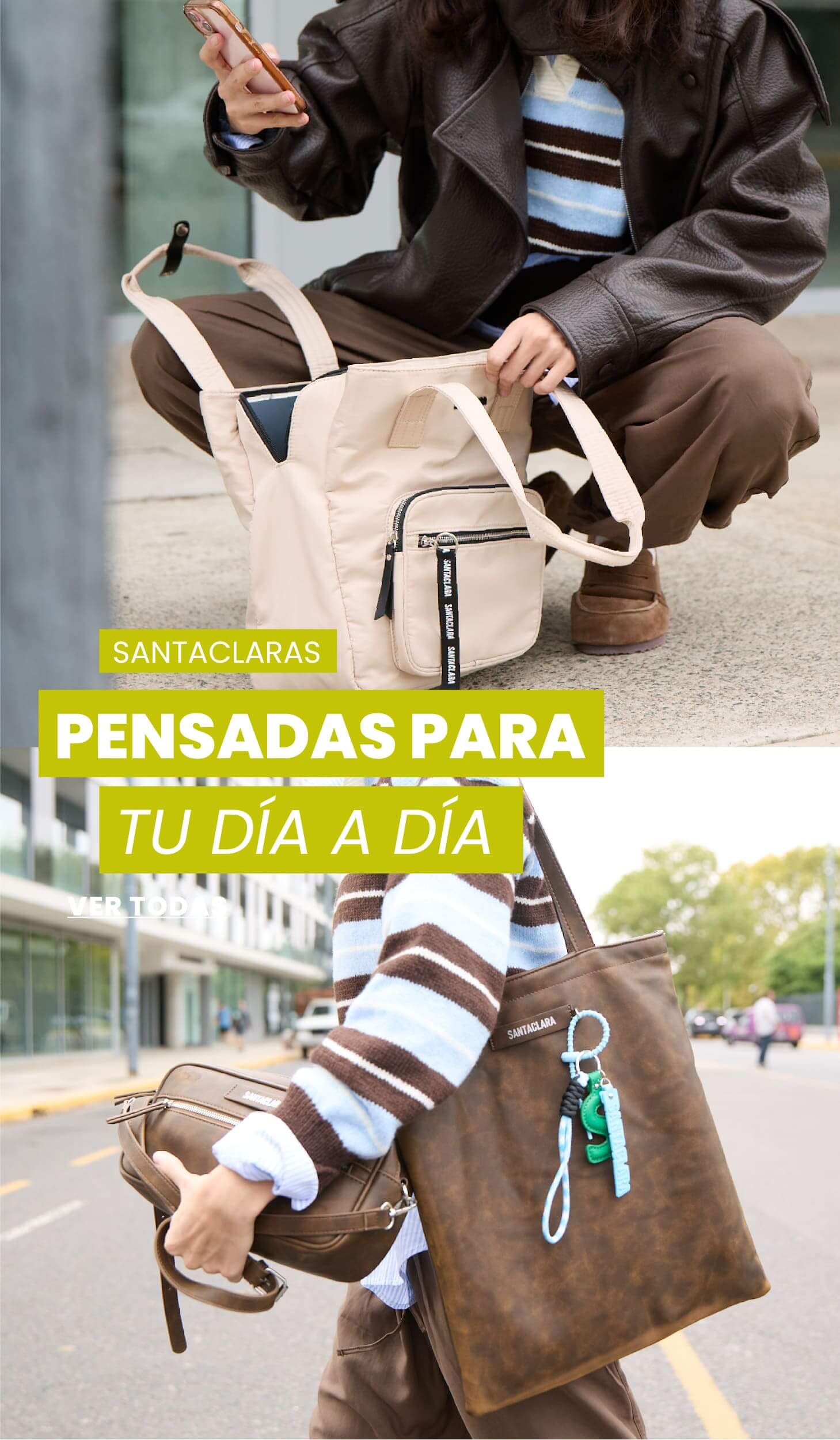 Carteras, tote bags y mochilas para seguirte el ritmo.