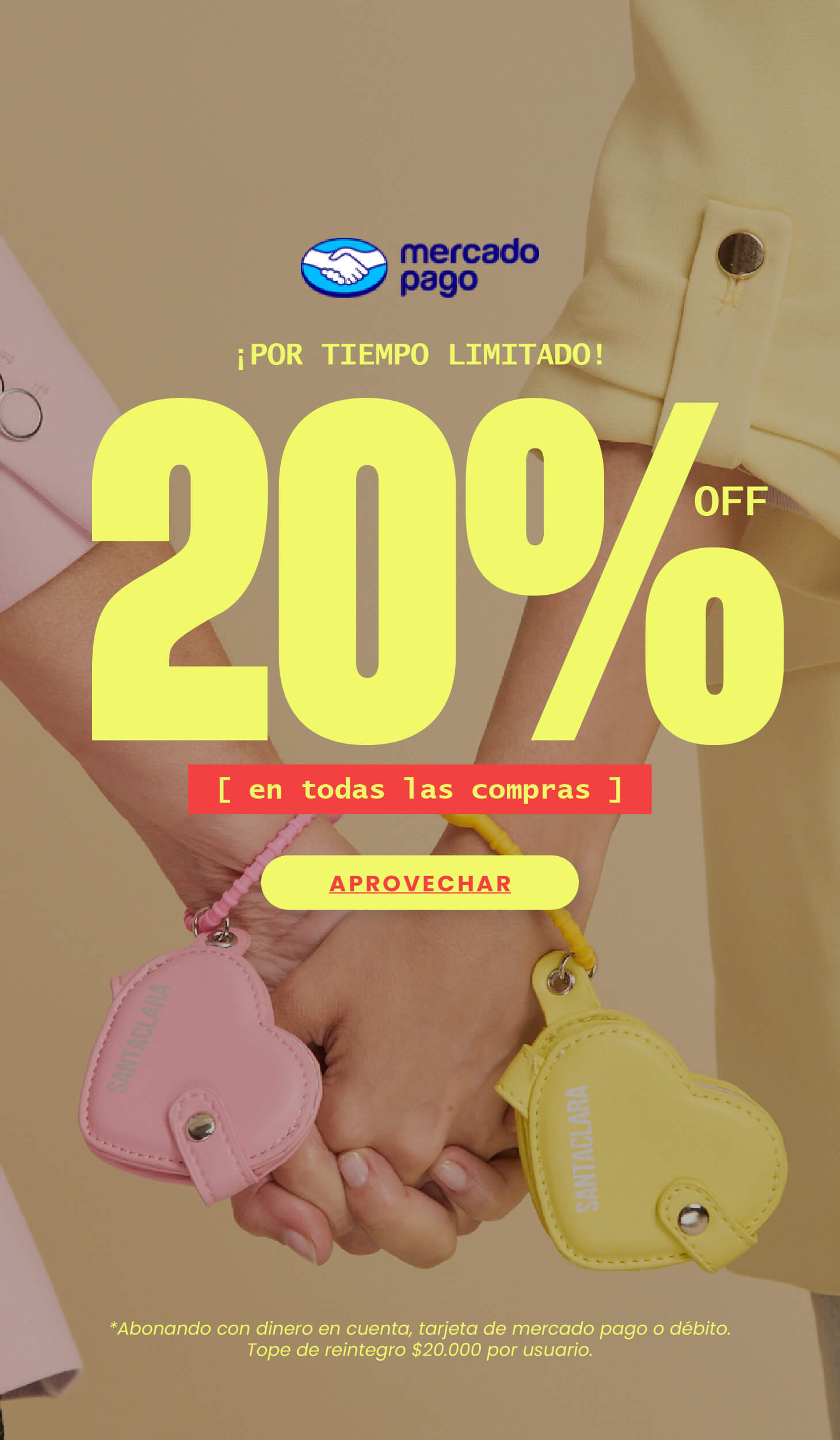 20% OFF de descuento abonando con Mercado pago. Carteras y mochilas Crueltry Free