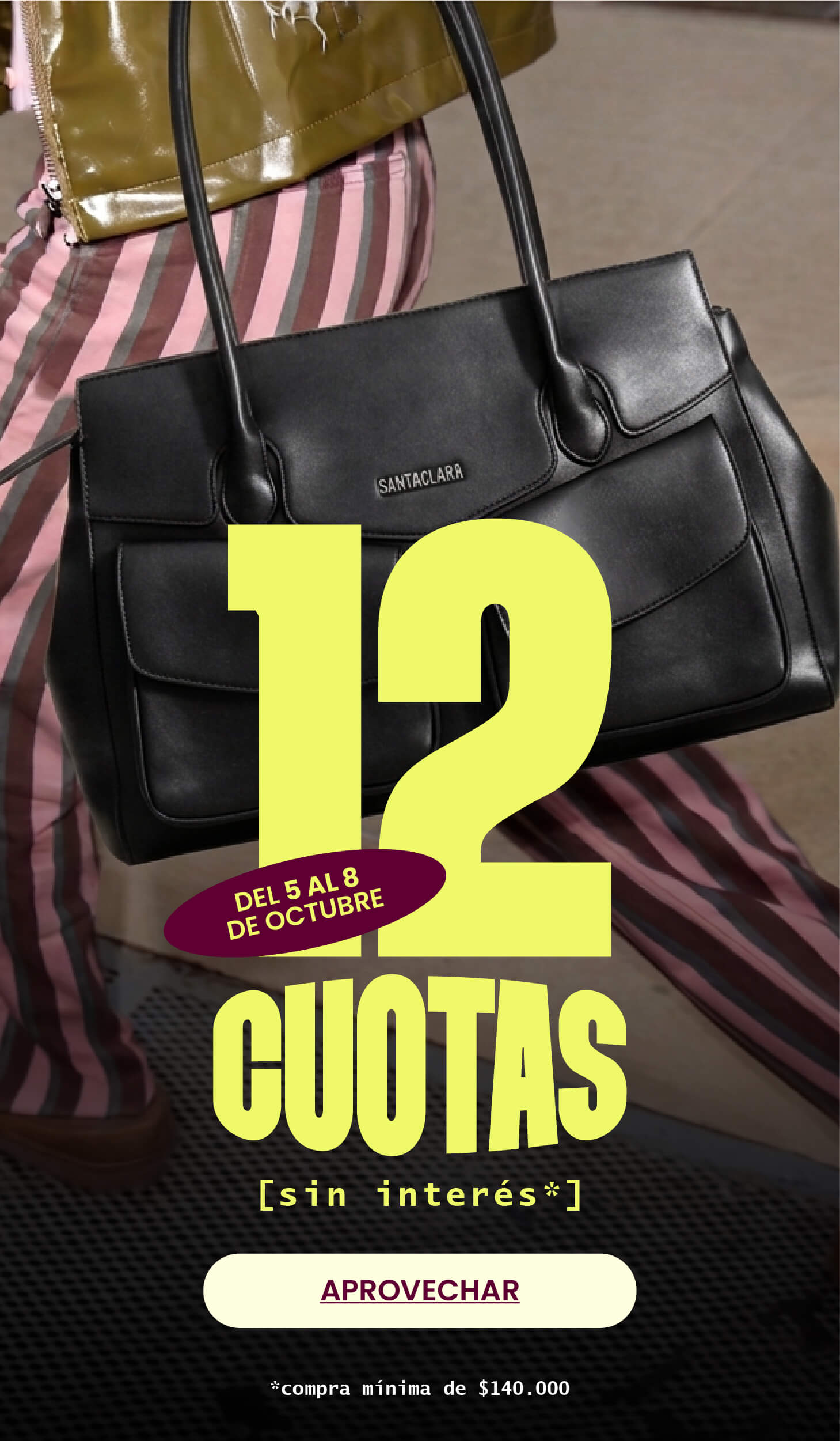 12 Cuotas sin interés en compras superiores a $140.000 con tarjetas bancarias en carteras, bolsos y mochilas Santaclara