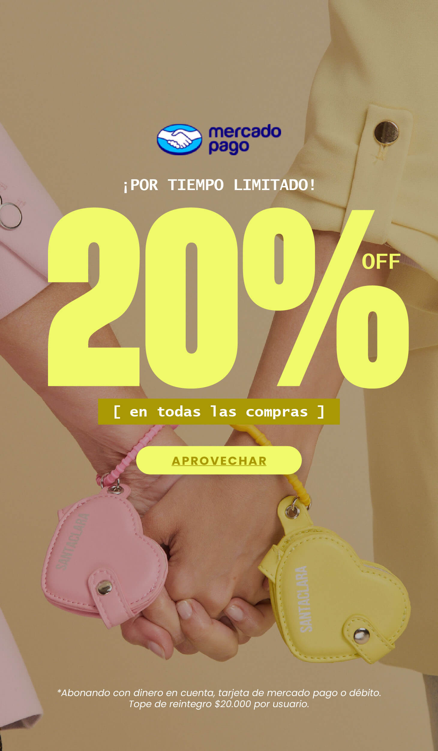 20% OFF de descuento abonando con Mercado pago. Carteras y mochilas Crueltry Free